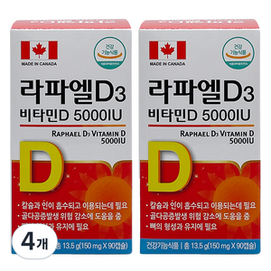 라파엘D3 비타민D 5000IU 13.5g, 4개, 90정