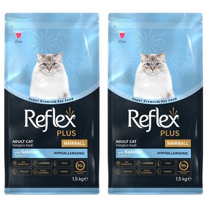 Reflex 어덜트 고양이 플러스 안티헤어볼 건식사료, 연어, 1.5kg, 2개