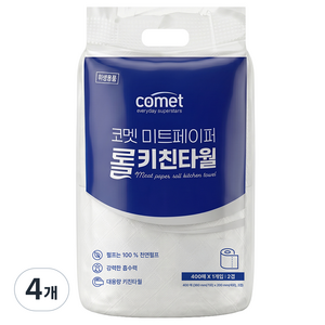 코멧 천연펄프 미트페이퍼 롤 키친타월, 4개, 400매