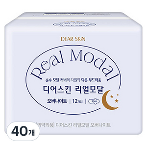 디어스킨 리얼모달 생리대, 오버나이트, 12개입, 40개
