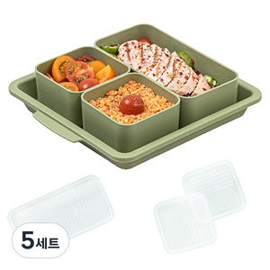 꾸밈 다이어트 1인 혼밥 식기 세트, 올리브그린, 5세트