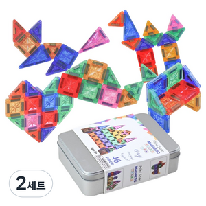 토이토 미니 맥타일즈 자석 블럭 교구 놀이 세트 46p, 2세트, 비비드 투명