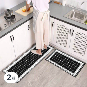 ONLYGOODPRODUCTS 일러스트 러그 주방 발매트 2종 세트, 24흑백격자, 2개