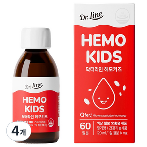 닥터라인 헤모키즈 딸기맛 유아철분제 60일분, 120ml, 4개