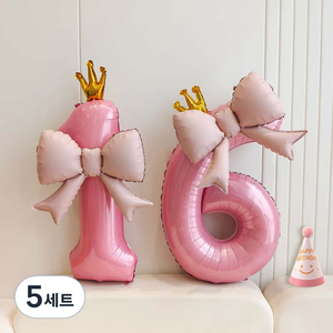피앤비유니티 리본풍선 숫자 모자세트, 01 핑크(16), 5세트
