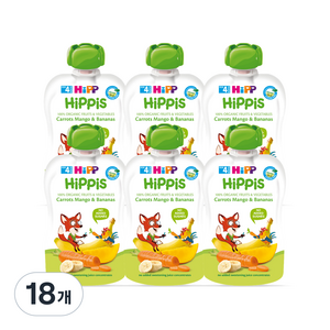 HiPPIS 유기농 과일 이유식, 혼합맛(당근/망고/바나나), 100g, 18개