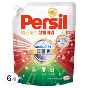 퍼실 초미세세탁 엑스퍼트 삶음파워 드럼용 액체세제 리필, 6개, 1.8L