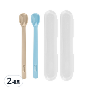 에디슨 실리콘 이유식 스푼 2단계 + 케이스 2종 세트, 베이지, 블루, 2세트