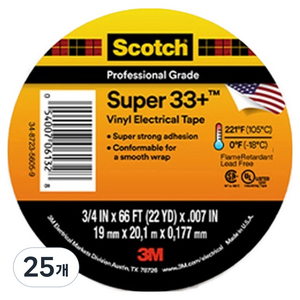 스카치 쓰리엠 슈퍼 33플러스 전기 절연 테이프 블랙 19mm x 20.1m, 25개