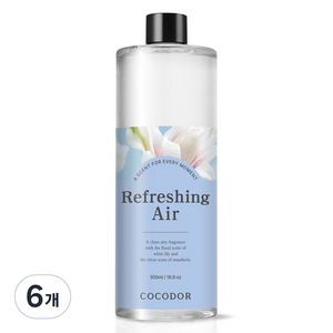 코코도르 대용량 디퓨저 리필, 리프레싱에어, 500ml, 6개