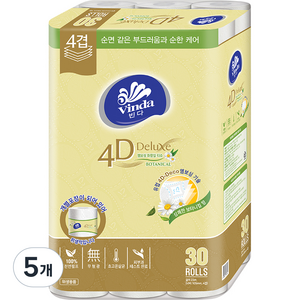 빈다 천연펄프 4겹 4D Deluxe 엠보싱 보타니컬 롤화장지, 23m, 30개입, 5개