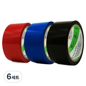 신흥테이프 박스 테이프 빨강 + 파랑 + 검정 세트 50m, 6세트