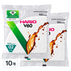 하리오 종이필터 여과지 화이트 VCF-02-100W, 100개입, 10개