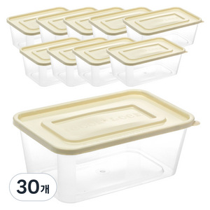 쿡앤락 반듯사각 밀폐용기 + 뚜껑 아이보리 세트, 30개, 900ml