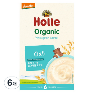 홀레 유아용 유기농 홀그레인 이유식, 오트밀, 250g, 6개