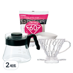 하리오 V60 투명 PP VCS 드립세트 1~2인, 서버 + 드리퍼 + 여과지(100매), 450ml, 2세트