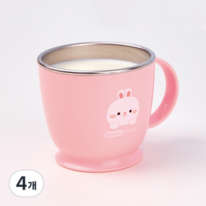 에디슨 프렌즈 논슬립 스텐 한손컵, 토끼 래니 핑크, 4개, 240ml