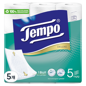 Tempo 천연펄프 5겹 롤화장지, 11m, 9롤, 5개