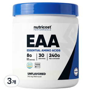 뉴트리코스트 EAA 파우더 언플레이버드 30회분, 240g, 3개