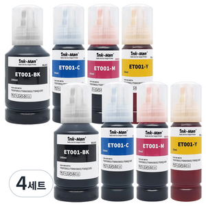 잉크맨 엡손 T03Y T00V T00Q T00R 001 003 105 106 호환 무한 리필 잉크, 4세트, ET001-BK/C/M/Y 4색