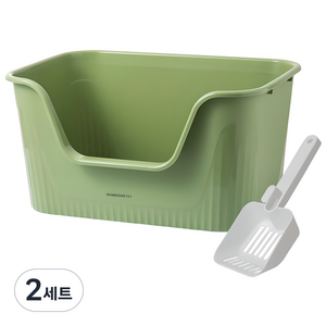 딩동펫 바스켓 특대형 고양이 화장실 + 모래삽, 그린, 2세트