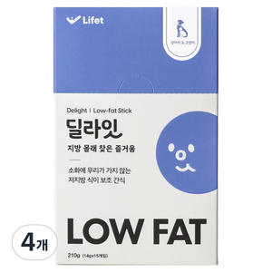 라이펫 반려동물 딜라잇 low fat 영양 간식 스틱, 혼합맛(닭고기/연어/고구마/단호박), 210g, 4개