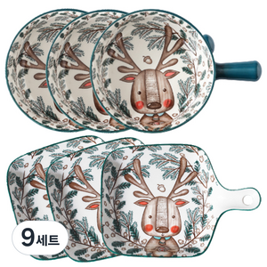 윌리브 월리브 동물캐릭터 손잡이 볼 + 접시 세트, 네이비, 9세트