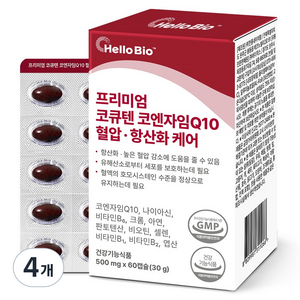 헬로바이오 혈압 항산화 케어 프리미엄 코큐텐 코엔자임Q10 30g, 60정, 4개