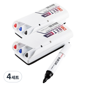 라인플러스 BXT 마그네틱 보드마카 3종 + 화이트보드 지우개, 흑색 + 청색 + 적색, 4세트