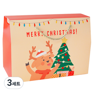 도나앤데코 크리스마스 손잡이 끈 선물상자 대 5p + 골드끈10p + 스티커5p, 싱글벙글 루돌프, 3세트