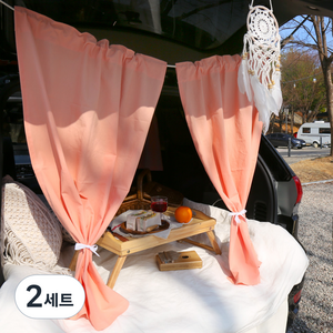 포홈 핸드메이드 코튼캔디 차박 커튼 2p + 로프 + 파우치 세트, 코랄, 2세트