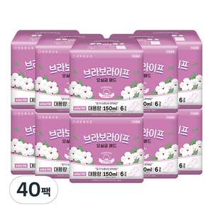 내츄럴코튼 남녀공용 브라보라이프 요실금 패드, 6개입, 40개, 대용량