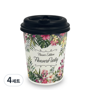 투고팩 플라워파티 종이컵 + 에어홀더 타공뚜껑 330ml 세트, 100개입, 4세트