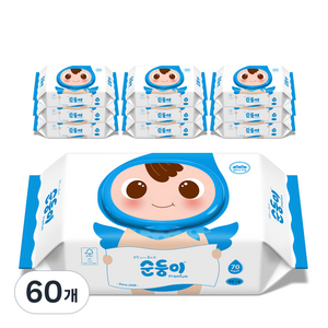 순둥이 프리미엄 엠보싱 유아물티슈 캡형 무향 NC-01, 65g, 70매, 60개