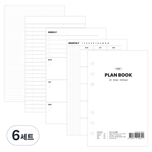 리코즈 A6 6공 플랜북 만년형 다이어리 리필 속지, 100매, 6세트