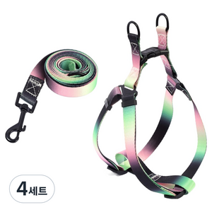 테이아 반려동물 하모니 리드라인 가슴줄 하네스 + 리드줄 세트, 네온블랙, 4세트