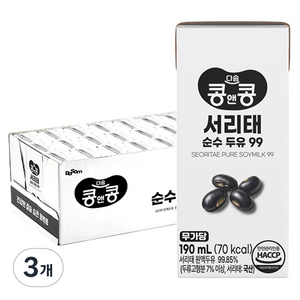 콩앤콩 서리태 무가당 순수 두유 99, 72개, 190ml