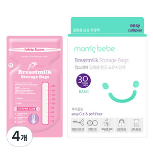 맘스베베 국내 제조 베이직 일회용 모유저장팩 180ml, 30개입, 4개