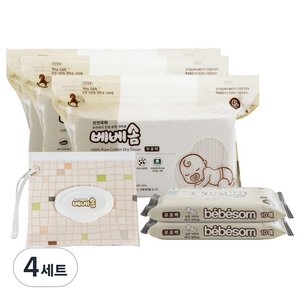 베베솜 무표백 순면 아기 건티슈 10매x2p + 100매x3p + 지퍼백, 60g, 4세트