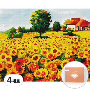 아트조이 DIY 보석 십자수 캔버스형 50 x 40 cm, 붉은 해바라기 밭, 4세트