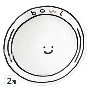 인블룸 스마일 도자기 그릇 14cm, 화이트, 2개