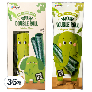 코끼리 와우 더블롤 김스낵 오리지널, 25g, 36개