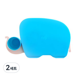 퍼기 유아 코끼리식판, 라이트 블루, 식판 트레이 + 뚜껑 + 컵, 2세트