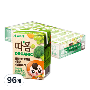 따옴 유기농 오렌지 & 청포도 & 당근 & 브로콜리 주스, 120ml, 96개