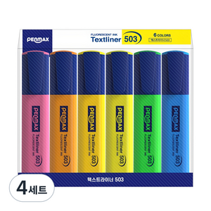 펜맥스 텍스트라이너 503 형광펜 6p 세트, 핑크, 오렌지, 허니옐로우, 옐로우, 그린, 블루, 4세트