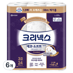 크리넥스 데코 앤 소프트 화장지 3겹, 38m, 24개입, 6개