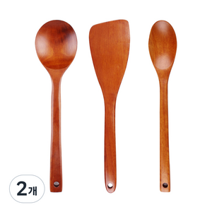 옻칠나무 볶음주걱 대 + 사선뒤집개 + 볶음스푼 중, 짙은 적색, 2개, 상세 설명 참조