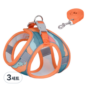 요런개 강아지 컬러풀 버블 리드줄 + 하네스 세트, 오렌지, 3세트