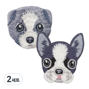 깜찍한 장식용 열접착식 강아지 얼굴 와펜 보더콜리 베이비 + 보스턴테리어 세트, 혼합색상, 2세트