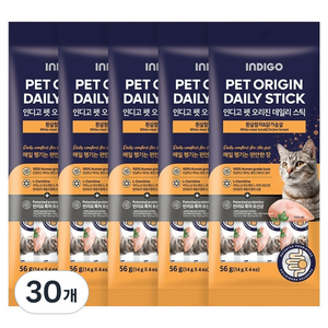 인디고포 고양이 펫 오리진 데일리 스틱 간식 4p, 56g, 30개, 혼합맛(참치/닭가슴살)